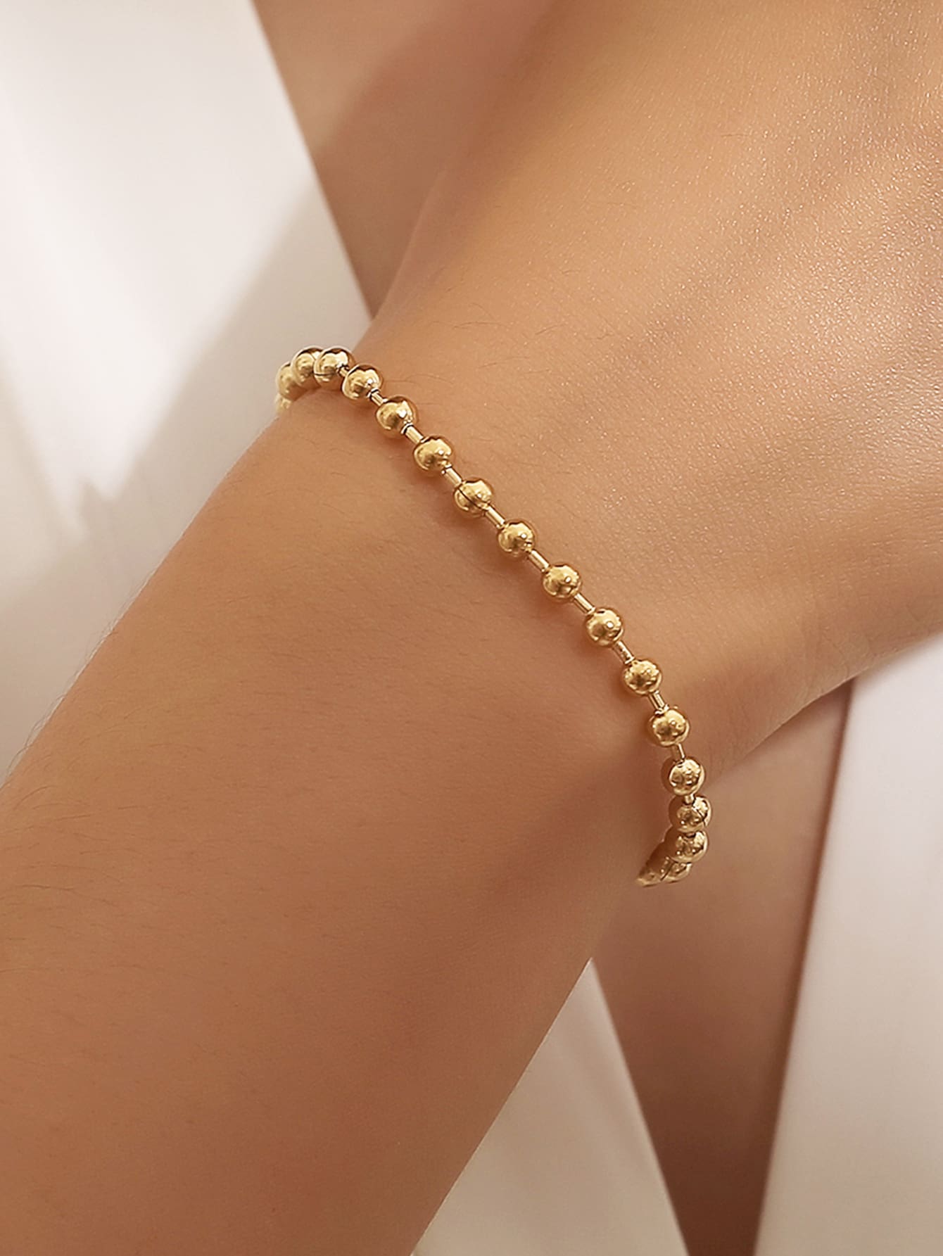 MONALLY Vòng tay dây bi tối giản mạ vàng 18K, 1 chiếc, dành cho nữ, chất liệu thép không gỉ, quà tặng bạn thân, phụ kiện trang trí hàng ngày. - Vàng - Xem 1