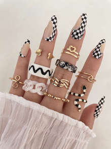 10 piezas Anillo con adorno de corazón - Amarillo Oro - Ver 1