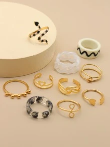 10 piezas Anillo con adorno de corazón - Amarillo Oro - Ver 2