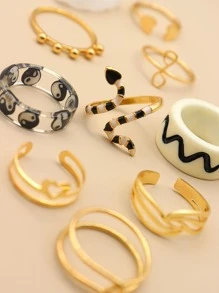 10 piezas Anillo con adorno de corazón - Amarillo Oro - Ver 3