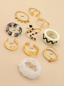 10 piezas Anillo con adorno de corazón - Amarillo Oro - Ver 4