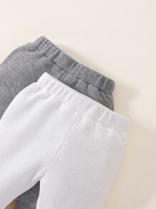 Newborn Baby 2pcs Waffle Knit Trousers - Multicolor - View 3