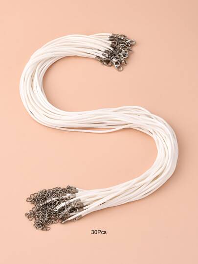 30入組打蠟仿皮燈芯絨項鍊製作帶鉑金鋅合金龍蝦爪扣和延長器鏈條白色繩索DIY項鍊配件