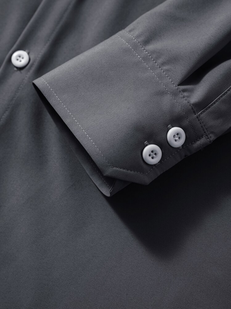 Manfinity Mode Men Button Front Solid Shirt, Men Gray Shirt, Slim Fit Dress Shirt, Dark Gray Shirt - Dark Grey - View 4