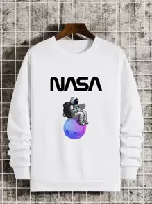 Manfinity Dauomo Áo nỉ Nam Lá thư Giải trí - trắng - Xem 1