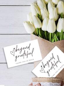 30pcs/set Slogan & Heart Print Gift Tag, Paper Gift Wrap Card, For Party - Black and White - View 2