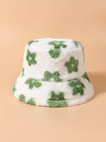 1件女士綠色毛絨花卉裝飾漏斗帽，適用於秋冬季節日常穿搭 - 綠色 - 查看 1