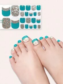 Nuevo diseño de calcomanía de uñas para pies de playa en verano en color azul, decoración de uñas para hacer usted mismo