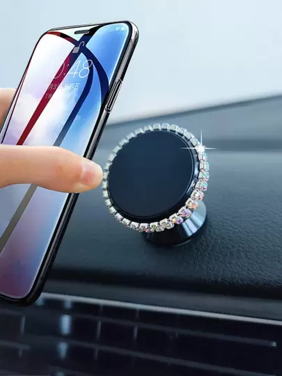1 个磁性车载手机支架，时尚水晶闪亮车载手机支架，适用于仪表板