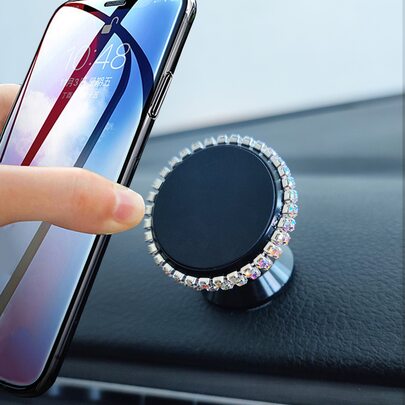 1 个磁性车载手机支架，时尚水晶闪亮车载手机支架，适用于仪表板