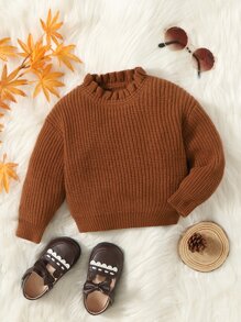 SHEIN Baby Frilled Neck Jumper - Rust Brown - View 1