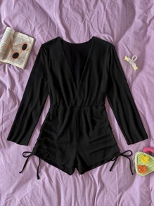 Summer Beach Hollow Out Drawstring Side Cover Up - Black - View 3