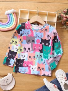 SHEIN Toddler Girls Allover Cartoon Graphic Tee - Multicolor - View 1