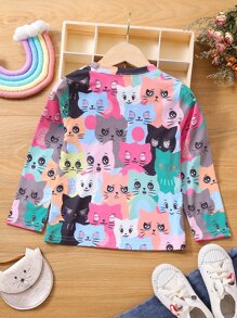 SHEIN Toddler Girls Allover Cartoon Graphic Tee - Multicolor - View 2