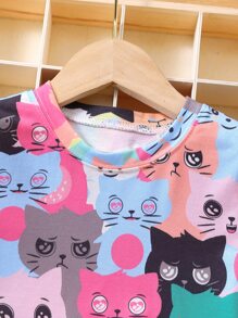 SHEIN Toddler Girls Allover Cartoon Graphic Tee - Multicolor - View 3