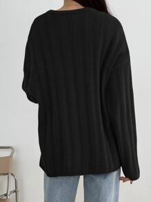 DAZY Jersey De Punto Acanalado Con Hombro Caído - Negro - Ver 2