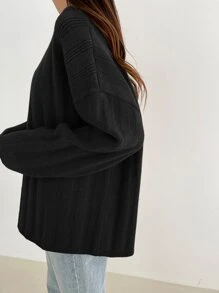 DAZY Jersey De Punto Acanalado Con Hombro Caído - Negro - Ver 3