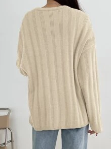 DAZY 罗纹针织落肩毛衣，秋装 - 杏色 - 查看 2