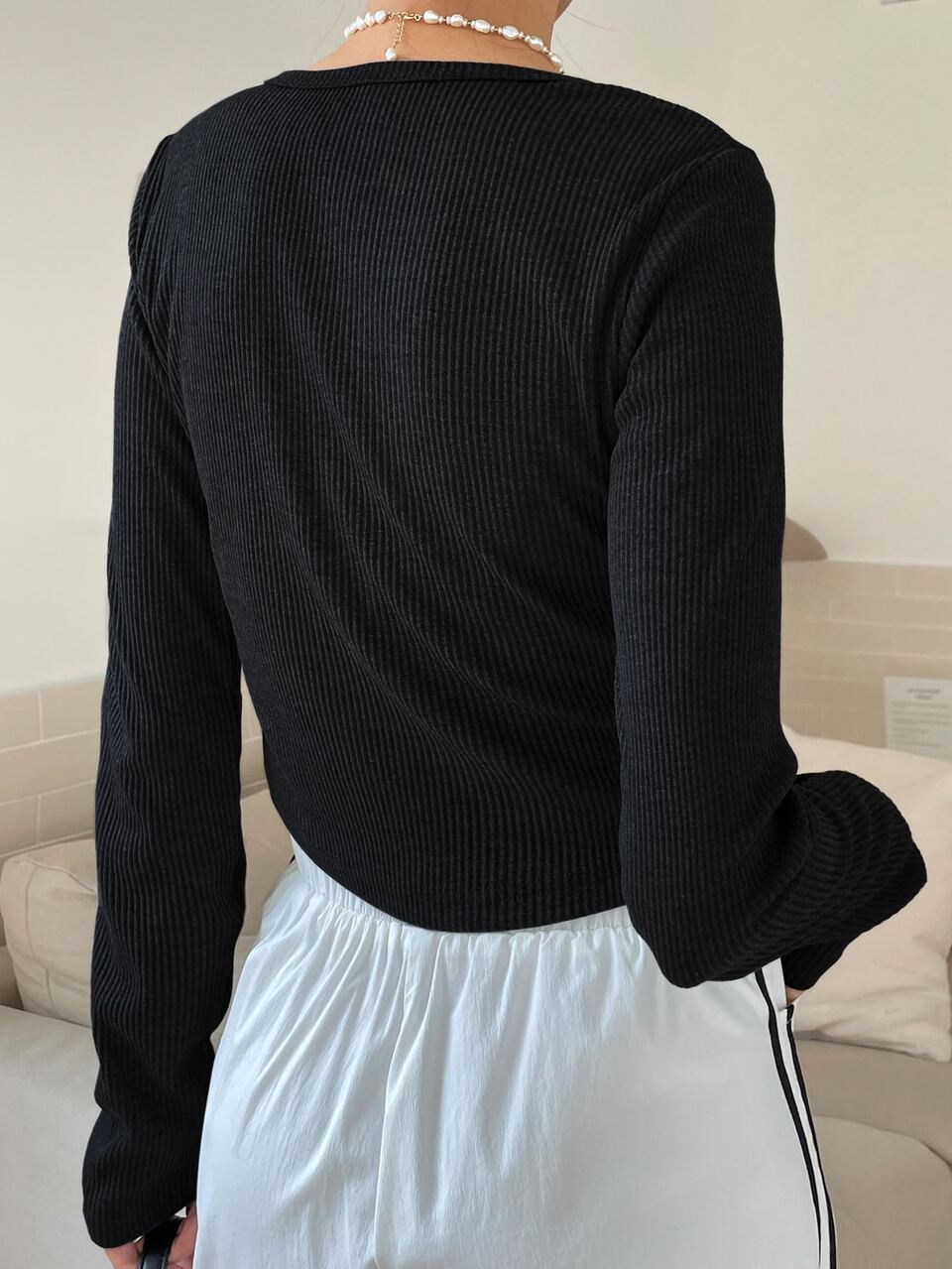 Half Button Ribbed Knit Tee,Fall Clothes
