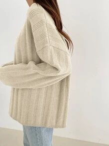 DAZY 罗纹针织落肩毛衣，秋装 - 杏色 - 查看 3