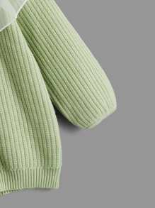 SHEIN Young Girl Contrast Mesh Ruffle Trim Cardigan - Green - View 4
