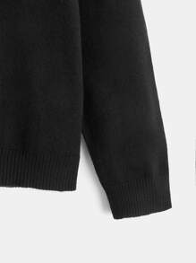 SHEIN 小男童素色高領套頭毛衣 - 黑色 - 查看 3