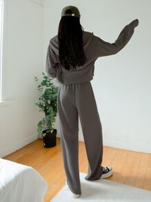 DAZY Áo khoác trễ vai & quần dây rút eo - Màu xám đen - Xem 2