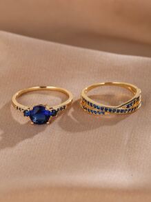 2 Miếng Nhẫn Khối Zirconia  Trang trí - Màu xanh hải quân - Xem 2