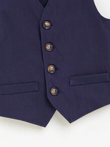 SHEIN Young Boy Button Front Vest Jacket - Navy Blue - View 4