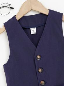 SHEIN Young Boy Button Front Vest Jacket - Navy Blue - View 5