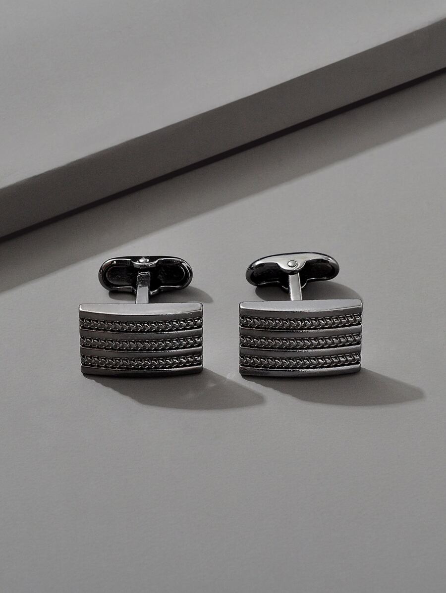 2pcs/set Men Geo Decor Cufflink, For Jewelry Gift And Party - Gun Black - View 1