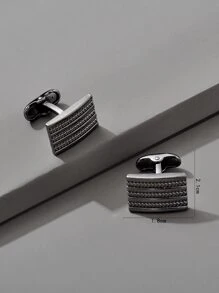 2pcs/set Men Geo Decor Cufflink, For Jewelry Gift And Party - Gun Black - View 3