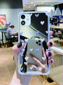 1pc Colorful Small Heart Shaped Acrylic Electroplated Mirror Phone Case Compatible With Apple Compatible With IPhone 11,IPhone 13,IPhone 14 Pro Max - Silver - View 1