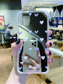 1pc Colorful Small Heart Shaped Acrylic Electroplated Mirror Phone Case Compatible With Apple Compatible With IPhone 11,IPhone 13,IPhone 14 Pro Max - Silver - View 2