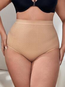 Plus Honeycomb Textured Shapewear Panty - Apricot - View 4
