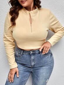 SHEIN LUNE Plus Half Zip Crop Tee - Apricot - View 1
