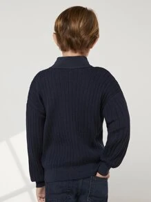 SHEIN Boys Drop Shoulder Zip Half Placket Jumper Without Tee - Navy Blue - View 2