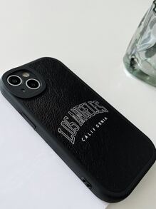 Custodia per telefono in finta pelle di lusso minimalista con slogan "LOS ANGELES", compatibile con 17 Pro Max, 16, 16 Pro Max, 16 Pro, 16 Plus - nero - Visualizzare 3