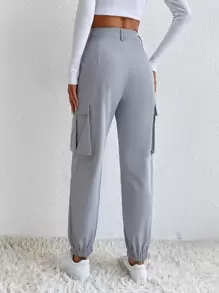 SHEIN EZwear Slant Pocket Cargo Trousers - Grey - View 2