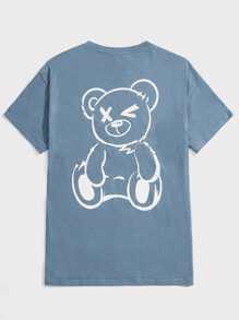 Manfinity Men Cartoon Bear Print Tee - Dusty Blue - View 1