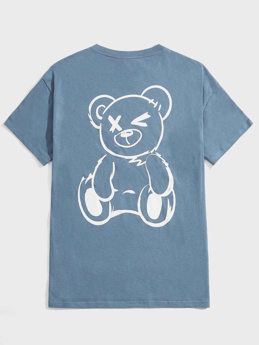 Manfinity Men Cartoon Bear Print Tee - Dusty Blue - View 1
