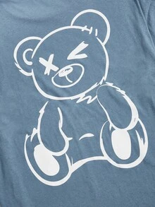 Manfinity Men Cartoon Bear Print Tee - Dusty Blue - View 3