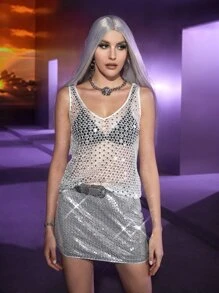 SHEIN Unity Top tank transparente con lentejuelas sin sujetador - Blanco - Ver 8