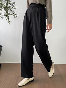 DAZY Quần nữ Nút Dây kéo Uốn nếp màu trơn Giải trí - màu đen - Xem 2