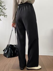 DAZY Quần nữ Nút Dây kéo Uốn nếp màu trơn Giải trí - màu đen - Xem 5