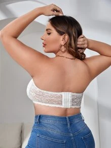 Plus Eyelash Lace Panel Strapless Bralet - White - View 2