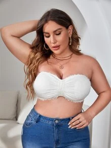 Plus Eyelash Lace Panel Strapless Bralet - White - View 4