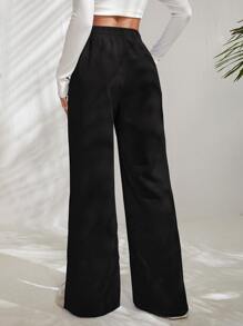 Muchica Letter Patched Slit Hem Corduroy Pants
