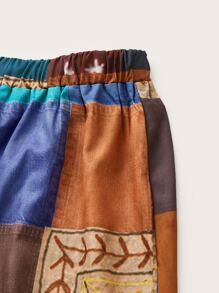 ROMWE Hippie 色塊拼接圖案闊腿褲 - 彩色 - 查看 3
