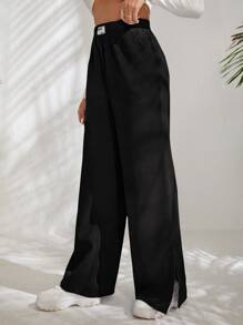 Muchica Letter Patched Slit Hem Corduroy Pants